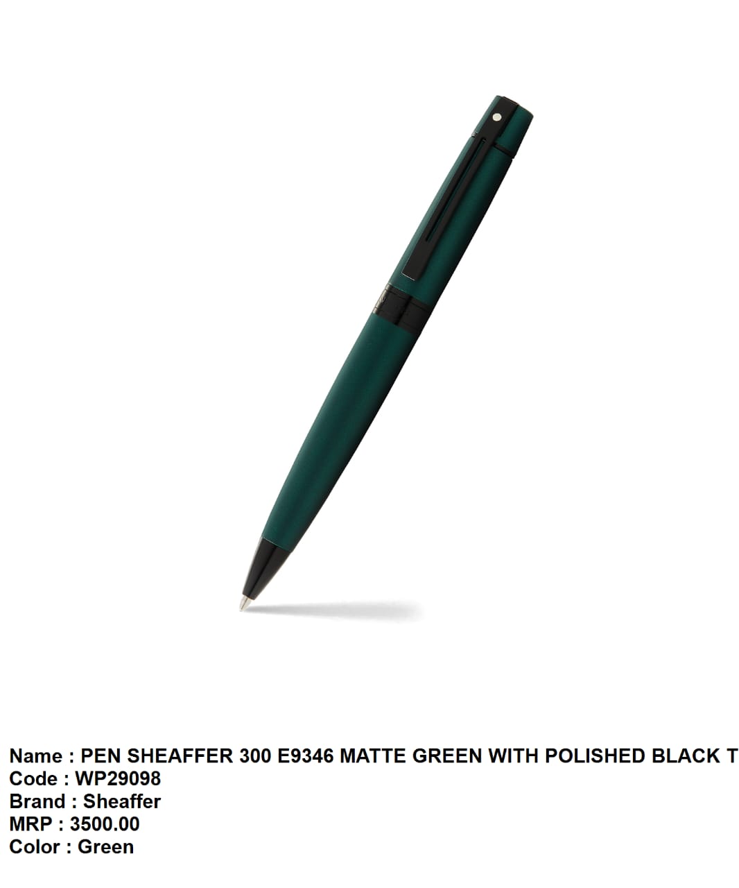 Pen sheaffer 300 E9346 matte green with polished black trim